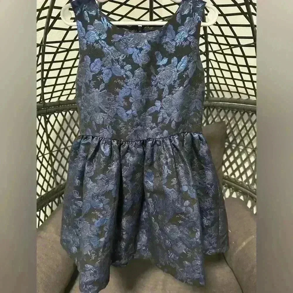 The Childrens Place Girls Dress Size 6 Blue Black Metallic Dressy Party Sleevele
